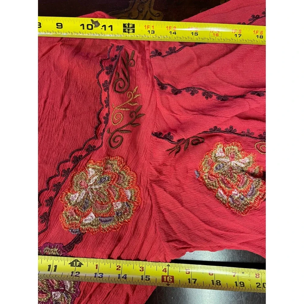 Free People Red Cora Dress Embroidered Split Sleeve Mini Fairy Festival Boho‎ XS